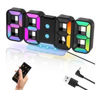 Zaxiva Horloge Murale Numérique Digitale Réveil LED 3D avec Télécommande Fonction Snooze Veilleuse 14 RGB Couleur 12/24 Heure Luminosité Réglage Décoration Gaming Chambre Bureau Salon Noir