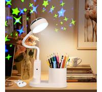 Zaxiva Lampe de Bureau LED pour Enfants, Lampes de Table Sans Fil Rechargeable avec Projection d'étoile, Lampe de Chevet LED avec Porte-stylo, 3 Luminosité Dimmable Lampes de Lectuire pour Enfants