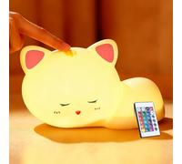 Zaxiva Veilleuse Enfant, Commande Tactile à 16 Niveaux de Luminosité, Minuterie 30/60 Min, Veilleuse Rechargeable en Silicone en Forme de Chat Mignon, Lampe Décorative pour Chambre à Coucher