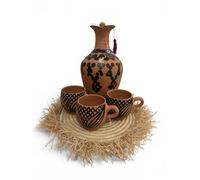 Zayti Jarre en Terre Cuite, pour Purifier Son Eau NATURELLEMENT - avec Deux Tasse ET Un Plateau en Bois - contenance 2l, 30cm