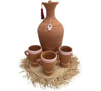 Zayti Jarre en Terre Cuite, pour Purifier Son Eau NATURELLEMENT - avec Deux Tasse ET Un Plateau en Bois - contenance 2l, 30cm (sans Peinture)