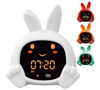 ZAZU Sarah Réveil Éducatif Enfant Rechargeable - Veilleuse LED 5 Couleurs, Machine à Sons, Horloge Jour/Nuit, Réveil Pédagogique avec Yeux, USB Inclus