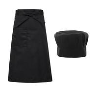 ZBHDEYG 1 demi-tablier noir, 1 bonnet de restauration, tablier de cuisine avec poches, tablier mi-long, adapté pour la maison et le restaurant