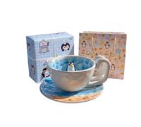 ZBIianxer Seal Design Coffret de Tasses en céramique avec Soucoupe et cuillère pour café, thé ou Lait, présentoir de Bureau à Domicile et Service de Boissons Chevet