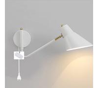 ZBZFGE Applique Murale à Bras Long en métal avec Interrupteur Marche/arrêt, Bras oscillant, Applique Murale de Lecture E27, veilleuse de Chevet pour intérieur, Salon, Bureau, Chambre à Coucher, Blanc