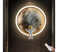 ZBZFGE Applique Murale LED en Forme de Lune d'intérieur à intensité Variable avec télécommande - Applique Murale Ronde en Forme de Lune pour Chambre d'enfant - Astronautes 3D - Éclairage Mural