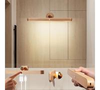 ZBZFGE Lampe de Miroir LED en Bois avec Interrupteur, Lampe Murale Rechargeable 4000K, sans Fil, Fonctionne à Piles, Lanterne de Miroir Tactile, Applique magnétique à intensité Variable, rotative à