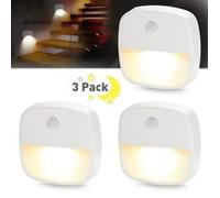 ZC KENLUMO Lot de 3 Veilleuse Led, Lampe de Nuit Murale autocollante avec Détecteur de Mouvement et Capteur de Lumière, Blanc Chaud
