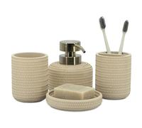 ZCCZ - Ensemble d'accessoires de Salle de Bain Beige 4 pièces - Porte-Brosse à Dents, Distributeur de Savon, Plateau de vanité, gobelet de Salle de Bain - Organisateur de vanité de comptoir