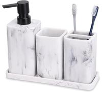 ZCCZ Ensemble d'accessoires de Salle de Bain, Design marbre Blanc, Ensemble Complet, Support de Brosse à Dents, Plateau, gobelet, Distributeur de Savon, Accessoire Décoratif pour Lavabo ou Comptoir