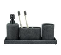 ZCCZ Lot de 4 Accessoires de Salle de Bain Noirs avec Distributeur de Savon, Porte-Brosse à Dents, gobelet de Salle de Bain et Plateau de Coiffeuse, Organisateur décoratif pour Plan de Travail