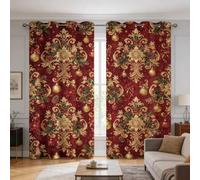 zcwl Rideau Occultant Noël Damas, 140x160 cm, Lot de 2, Décoration | Motif Vintage Imprimé, Rideaux Thermiques à Oeillets, Salon Chambre Fenetre, 6I35u