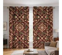 zcwl Rideau Occultant Noël Vintage, 75x166 cm, Lot de 2, Décoration | Motif Damas Imprimé, Rideaux Thermiques à Oeillets, Salon Chambre Fenetre, 7J46m