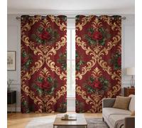 zcwl Rideau Occultant Rose De Noël, 75x166 cm, Lot de 2, Décoration | Motif Damas Imprimé, Rideaux Thermiques à Oeillets, Salon Chambre Fenetre, 5B47z