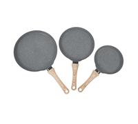 ZCZDHNA Ensemble de poêles à frire grises, 3 pièces, 3 tailles, pierre Maifan multifonctionnelle antiadhésive avec manche en bois, poêle à crêpes pour le petit déjeuner