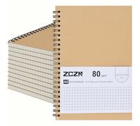 ZCZN 12 Blocs Cahier à Spirale A5 Kraft 60 Feuillets / 120 Pages par Blocs，Carnet à grille a5，Carnet de Notes à Spirale Reliure Double Spirale，80 g/m²，Bloc Note Carnet Dessin，120 Pages Petits Carreaux