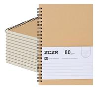 ZCZN A5 Cahier à Spirale Kraft 60 Feuillets par Bloc，Lot of 12 Blocs Carnet de Notes à Spirale Reliure Double Spirale，80 g/m²，Bloc Note Carnet Dessin，120 Pages Lignées Notebook