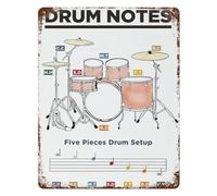 ZDVHOMCB Vintage Drum Notes Chart Basic Beats Sheet Music Tin Metal Sign for Drummers Music Room Garage Band Wall Decor 8 X 12 Inch