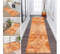 ZDYHMrj Tapis de Couloir au Metre Lavable antiderapant Long Moderne paillasson d Entree Exterieur pour Salon Chambre Cuisine Hall d'entrée, Tapis Long pour Vestibule Maison, 40X400CM, Orange Boho