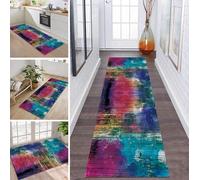 ZDYHMrj Tapis de Passage Tapis Cuisine Devant Evier Lavable Antiderapant 90X160CM TapisCouloir Paillasson Interieur Bunt Turquoise Tapisd'Entrée Moquette Polyester Salon Chambre d'enfant Buanderie