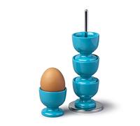 Zeal G277A Stack and Store Lot de 4 coquetiers avec support de rangement et de transport en mélamine Bleu turquoise