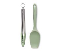 Zeal JSET11G Lot de 2 grandes spatules en silicone anti-adhésif avec cuillère et pince de cuisson Vert sauge