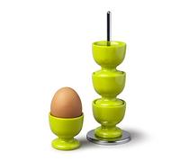 Zeal Lot de 4 coquetiers empilables G277L avec support de rangement chromé et support de transport, mélamine, citron vert