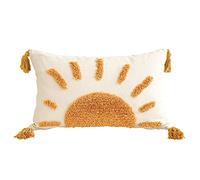 Zealax Housse de Coussin Lombaire décorative bohème avec Pompons, 30,5 x 50,8 cm, pour canapé, Salon, extérieur, Housse de Coussin touffetée Soleil avec Pampilles, décoration d'intérieur Rustique