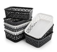 ZEAYEA Lot de 9 petits paniers de rangement en plastique tissés pour étagères, tiroirs, garde-manger, chambre à coucher, placard, bureau, école, 19,6 x 14 x 6,1 cm (L x l x H)