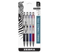 Zebra F-301 Ballpoint Stainless Steel Retractable Pen, Fine Point, 0.7mm, Assorted Ink, 4-Count: 2 Black, 1 Blue, 1 Red