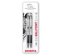 Zebra® F-301 Lot de 2 stylos à bille rétractables en acier inoxydable Pointe fine 0,7 mm Encre noire