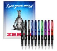 Zebra Fuente Lot de 10 stylos plume jetables Noir/bleu/rouge/vert/violet/bleu clair et rose