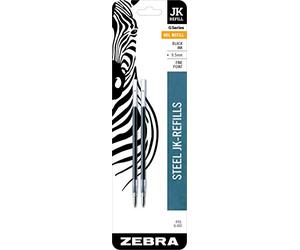 Zebra G-402 Stainless Steel Pen JK-Refill, Fine Point, 0.5mm, Black Ink, 2-Count