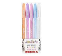 Zebra Pen Doodler'z Lot de 5 stylos à encre gel pastel - Idéal pour l'écriture et les projets créatifs - Stylos pastel multicolores de 1 mm, résistant aux taches, résistant à l'eau, 5 stylos à dessin