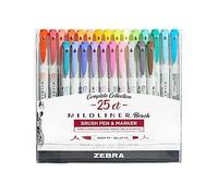 Zebra Pen Mildliner 79125 Lot de 25 stylos pinceaux à double extrémité, pointe pinceau et pointe, couleurs d'encre assorties, multicolore