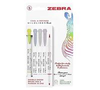 Zebra Pen Mildliner Lot de 5 stylos pinceaux à double pointe pour adultes, pointe ogive et pointe pinceau pour plus de style et de commodité, stylos de coloriage Mildliner à double extrémité, couleurs