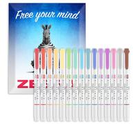 Zebra Pen Mildliner Marqueurs à double pointe, pointe large et fine, marqueurs à double face, pack de couleurs dans un emballage cadeau enveloppe, encre non acide et non toxique, 15 pièces