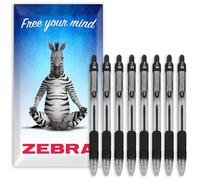 Zebra Pen Z-Grip Lot de 8 stylos à bille rétractables à pointe de 1 mm dans un coffret cadeau en carton pour l'école, l'écriture, le travail, le bureau (noir)