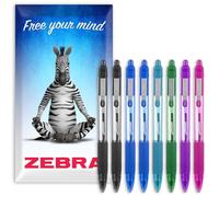 Zebra Pen Zebra Z-Grip Smooth Stylo à bille rétractable - Pointe de 1,0 mm - Encre noire, verte, bleu clair, bleue, violette, rose et rouge - Lot de 8 - Dans un emballage Zebra