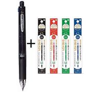 Zebra Sarasa 4 Plus S Stylo à bille multifonction Encre noir/rouge/bleu/vert 0,4 mm Porte-mine 0,5 mm Corps noir + Recharge 4 couleurs 0,4 mm