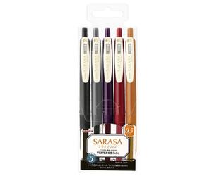 Zebra Sarasa Clip 0.5 Retractable Gel Ink Pen, Rubber Grip, 0.5 Mm, Vintage Colours, 5 Colour Ink (Jj15-5c-Vi2)