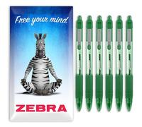 Zebra Z-Grip Lot de 6 stylos à bille à encre lisse - 1 mm - dans une enveloppe zébrée dans un emballage cadeau (vert)