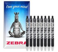 Zebra Z-Grip Pen Funky - Lot de 8 stylos à bille rétractables avec motif animal - Encre noire (zèbre)