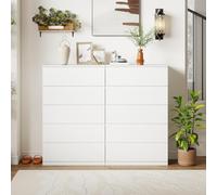 ZECIIYE Commode à 5 Tiroirs Lot de 2,Buffet,10 Tiroirs,Commode Chambre,Coiffeuse Table de Chevet,Modern Chiffonnier Meuble de Rangement pour Chambre,Salon,Bureau et Entrée,Blanc,60X40X120.5cm