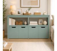 ZECIIYE Commode Enfant à 4 bacs, Meuble Rangement à 2 niches,Vert,Meuble Bas de Rangement à bacs roulants, 120x33x61 cm, Panneaux de Bois mélaminés.