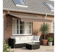 Zeehear Auvent électrique extensible taupe 3,5 x 2 m avec tissu polyester résistant aux intempéries, cadre en acier revêtu par pulvérisation, télécommande, manivelle pour terrasse, jardin, balcon