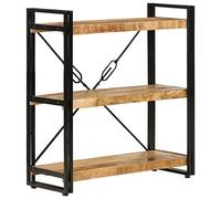 Zeehear Bibliothèque à 3 compartiments en bois de manguier massif et fer revêtu par pulvérisation - 77 x 30 x 80 cm - Étagère ouverte avec espace de rangement pour bureau, salon, chambre d'enfant