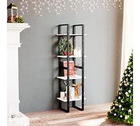 Zeehear Bibliothèque à 4 étagères, blanc, 40 x 30 x 140 cm, en pin massif avec cadre en métal, étagère ouverte comme séparateur de pièce, peu encombrant, pour salon, bureau, chambre d'enfant, avec