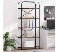 Zeehear Bibliothèque à 5 niveaux - 80 x 30 x 183 cm - En bois vieilli - Avec cadre en acier - Étagère sur pied pour salon, bureau, bureau, système d'étagère ouverte avec espace de rangement et surface