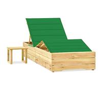 Zeehear Chaise longue de jardin en pin imprégné avec dossier réglable, repose-pieds, coussin vert, table pratique, résistante aux intempéries, pour terrasse, balcon, piscine, extérieur, camping pour